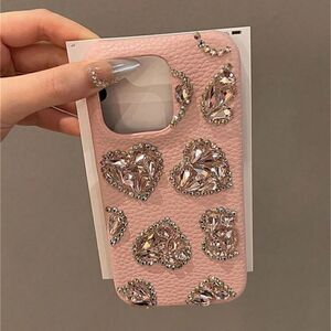 Pink Heart Crystal Embellished I-Phone 16 Pro Max Case